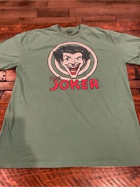 DC Comics Joker Graphic Tee in Sage Green with Red Accents